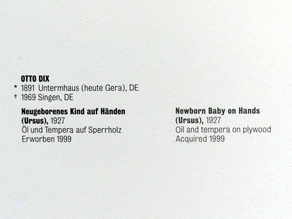 Otto Dix (1913–1949), Neugeborenes Kind auf Händen (Ursus), Stuttgart, Kunstmuseum, Saal 2, 1927, Bild 2/2