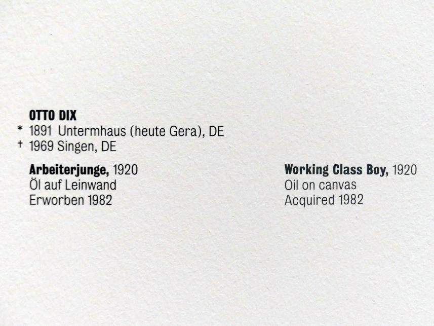 Otto Dix (1913–1949), Arbeiterjunge, Stuttgart, Kunstmuseum, Saal 2, 1920, Bild 2/2