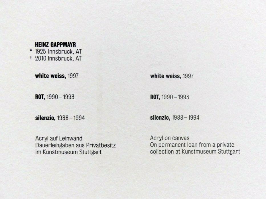 Heinz Gappmayr (1991–1997), white weiss, Stuttgart, Kunstmuseum, Saal 22, 1997, Bild 3/3