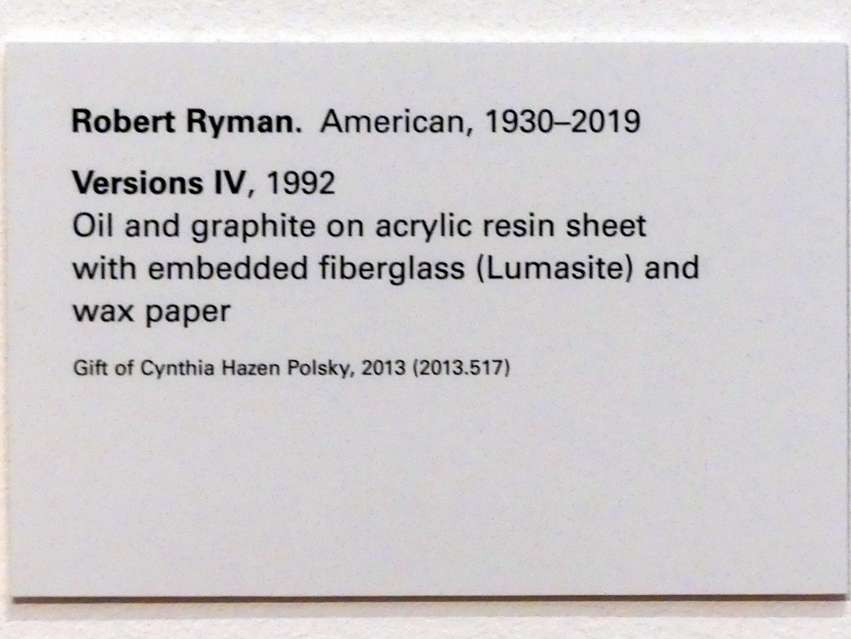Robert Ryman (1961–1992), Versions IV, New York, Metropolitan Museum of Art (Met), Saal 915, 1992, Bild 2/2