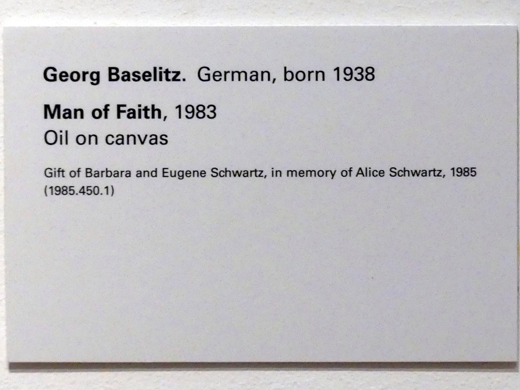 Georg Baselitz (1962–2019), Man on Faith - Mann im Glauben, New York, Metropolitan Museum of Art (Met), Saal 915, 1983, Bild 2/2