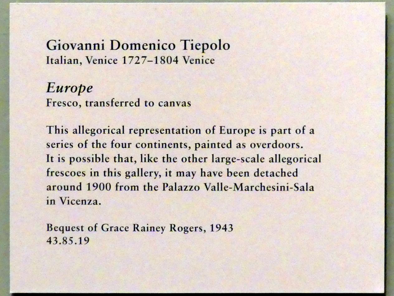Giovanni Battista Tiepolo (1715–1785), Europa, New York, Metropolitan Museum of Art (Met), Saal 600, Undatiert, Bild 2/2