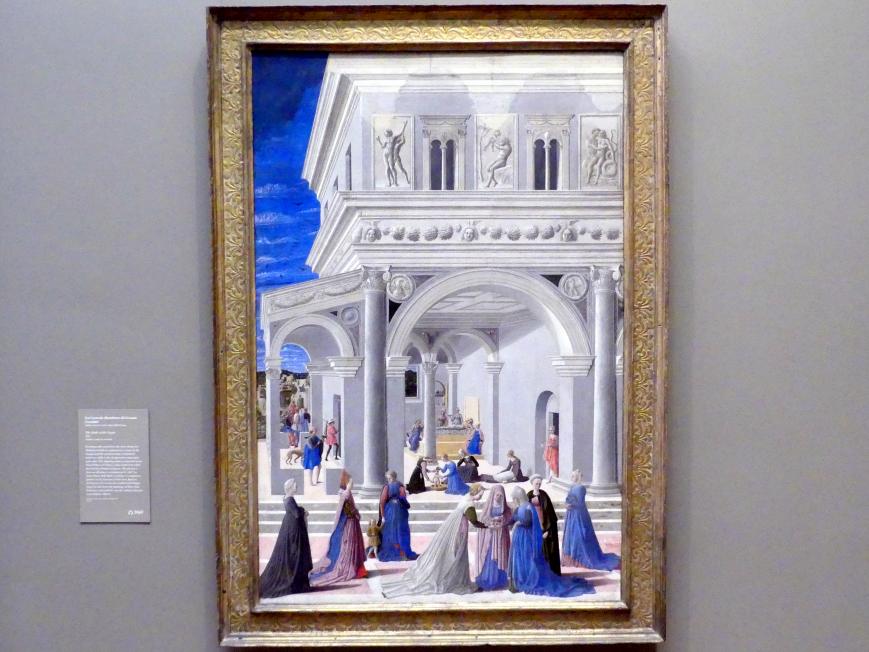 Fra Carnevale (Bartolomeo di Giovanni Corradini) (1445–1467), Mariä Geburt, Urbino, Santa Maria della Bella, jetzt New York, Metropolitan Museum of Art (Met), Saal 644, 1467