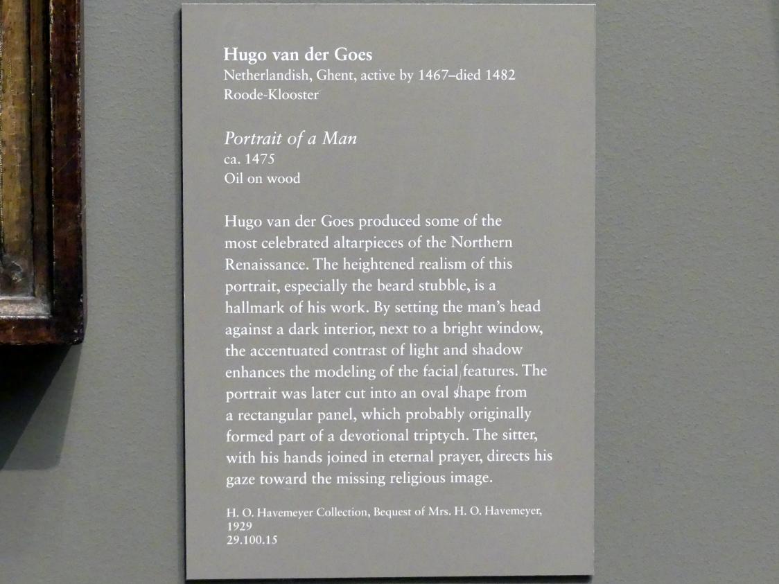 Hugo van der Goes (1470–1480), Bildnis eines Mannes, New York, Metropolitan Museum of Art (Met), Saal 641, um 1475, Bild 2/2