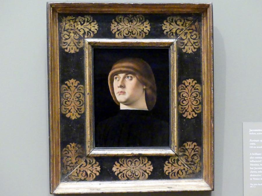 Jacometto Veneziano (1485–1497), Bildnis eines jungen Mannes, New York, Metropolitan Museum of Art (Met), Saal 641, um 1480–1490, Bild 1/2