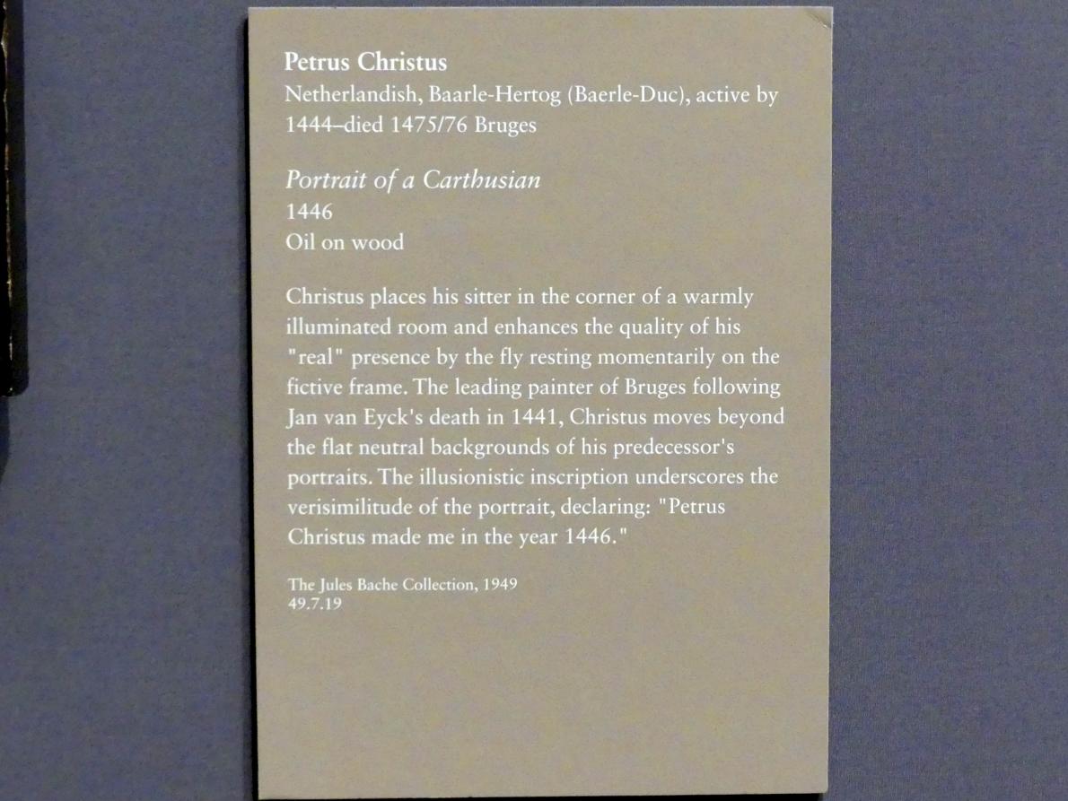 Petrus Christus (1446–1470), Porträt eines Kartäusers, New York, Metropolitan Museum of Art (Met), Saal 641, 1446, Bild 2/2