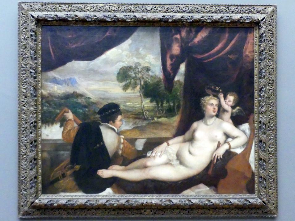 Tiziano Vecellio (Tizian) (1509–1575), Venus und der Lautenspieler, New York, Metropolitan Museum of Art (Met), Saal 638, um 1565–1570, Bild 1/2