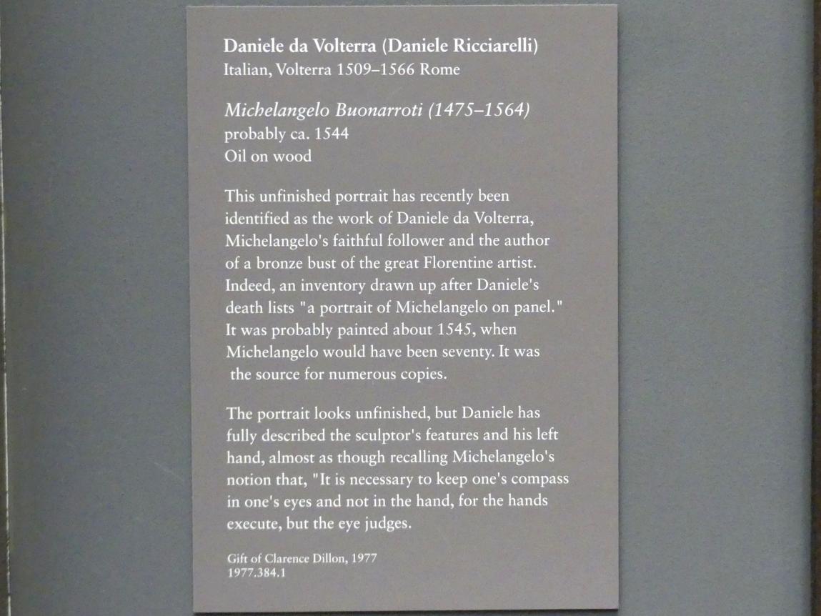 Daniele da Volterra (1540–1553), Michelangelo Buonarroti (1475-1564), New York, Metropolitan Museum of Art (Met), Saal 638, um 1544, Bild 2/2