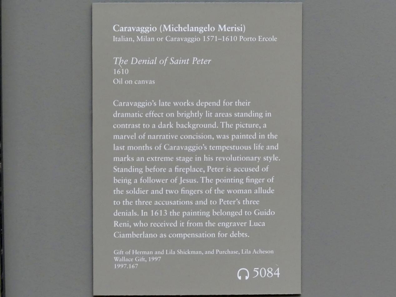 Michelangelo Merisi da Caravaggio (1594–1610), Die Verleugnung Petri, New York, Metropolitan Museum of Art (Met), Saal 637, 1610, Bild 2/2