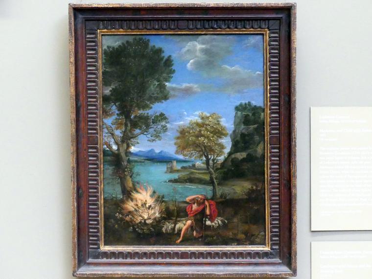 Domenichino (Domenico Zampieri) (1602–1627), Landschaft mit Mose und dem brennenden Dornbusch, New York, Metropolitan Museum of Art (Met), Saal 637, 1610–1616, Bild 1/2