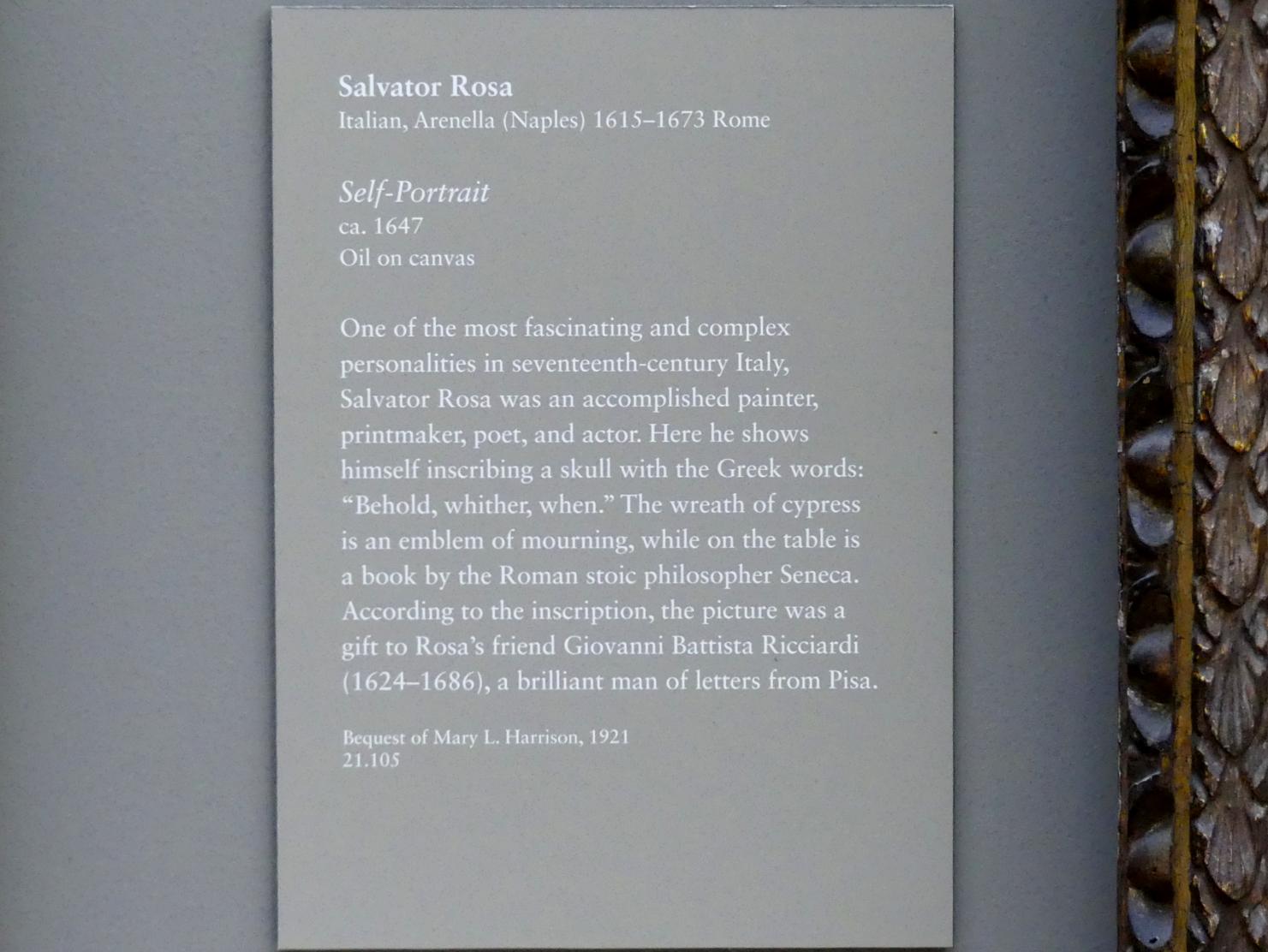 Salvator Rosa (1641–1668), Selbstporträt, New York, Metropolitan Museum of Art (Met), Saal 637, um 1647, Bild 2/2