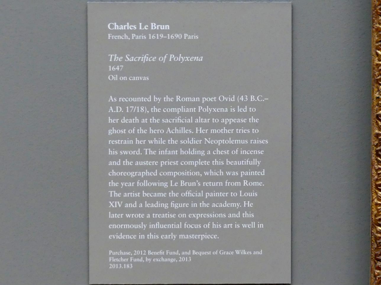 Charles Le Brun (1640–1689), Die Opferung der Polyxena, New York, Metropolitan Museum of Art (Met), Saal 634, 1647, Bild 2/2