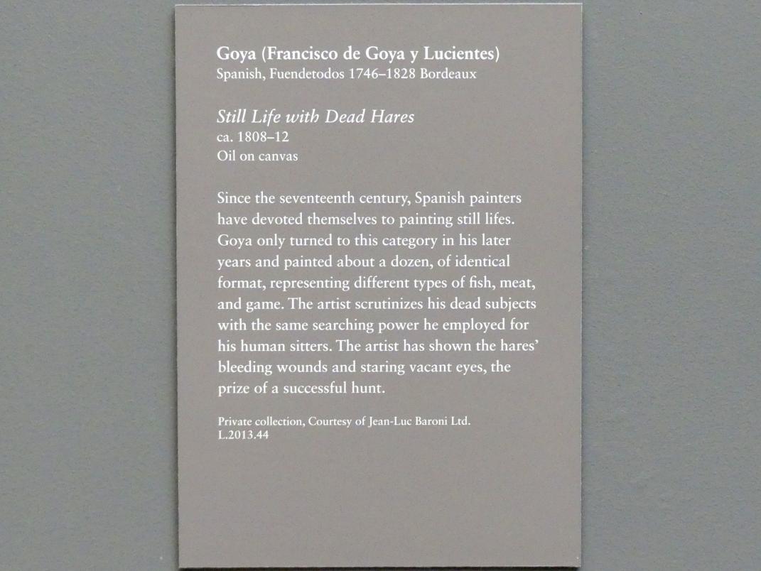 Francisco de Goya (Francisco José de Goya y Lucientes) (1779–1820), Stillleben mit Toten Hasen, New York, Metropolitan Museum of Art (Met), Saal 633, um 1808–1812, Bild 2/2