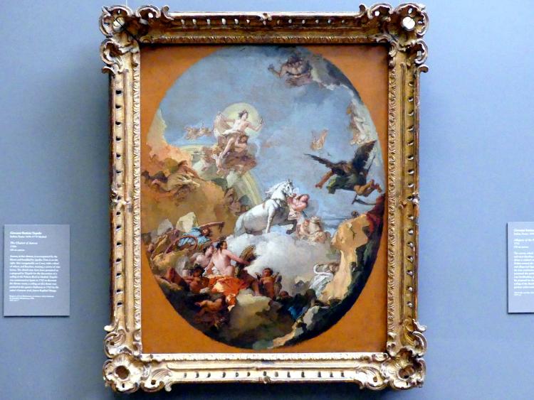 Giovanni Battista Tiepolo (1715–1785), Der Streitwagen der Aurora, Madrid, Palacio Real, jetzt New York, Metropolitan Museum of Art (Met), Saal 633, um 1760–1770, Bild 1/2