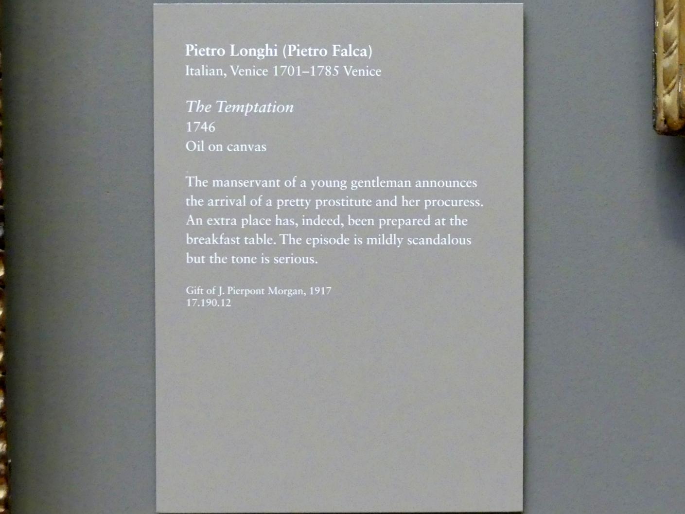 Pietro Longhi (1740–1772), Die Versuchung, New York, Metropolitan Museum of Art (Met), Saal 632, 1746, Bild 2/2
