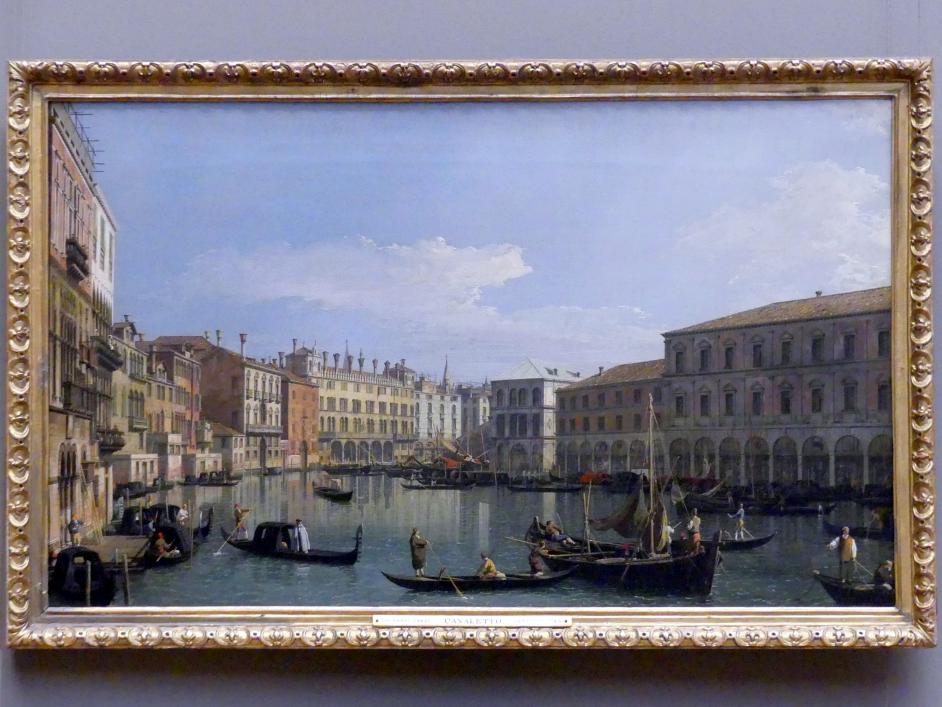 Giovanni Antonio Canal ("Canaletto") (1722–1765), Der Canal Grande mit Blick in südlicher Richtung auf die Rialtobrücke, New York, Metropolitan Museum of Art (Met), Saal 632, um 1730–1740, Bild 1/2