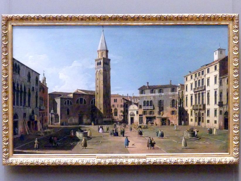 Giovanni Antonio Canal ("Canaletto") (1722–1765), Campo Sant'Angelo in Venedig, New York, Metropolitan Museum of Art (Met), Saal 632, um 1730–1740, Bild 1/2