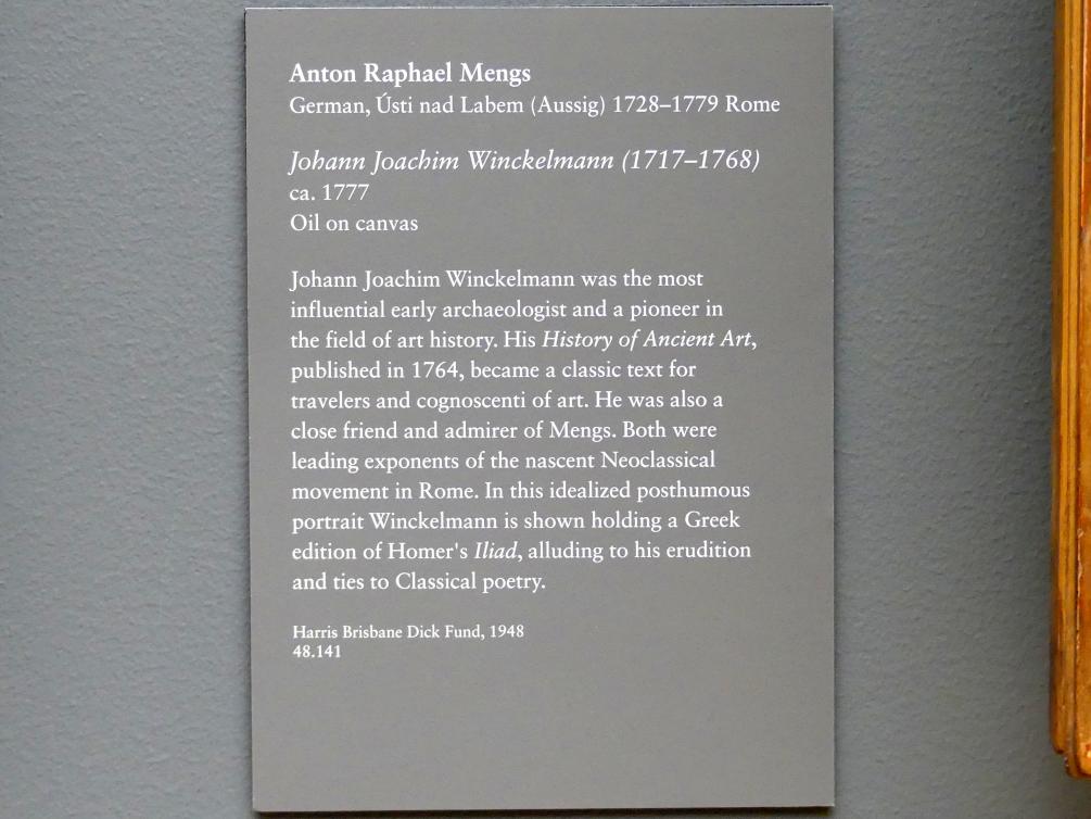 Anton Raphael Mengs (1744–1777), Johann Joachim Winckelmann (1717-1768), New York, Metropolitan Museum of Art (Met), Saal 629, um 1777, Bild 2/2