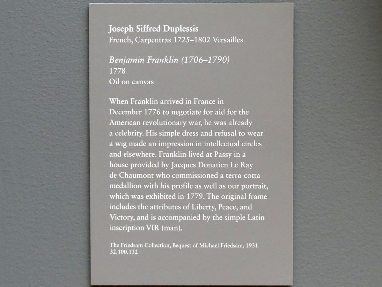 Joseph Siffred Duplessis (1764–1784), Benjamin Franklin (1706-1790), New York, Metropolitan Museum of Art (Met), Saal 629, 1778, Bild 2/2