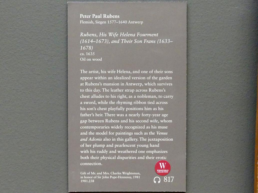 Peter Paul Rubens (1598–1650), Rubens, seine Frau Hélène Fourment (1614-1673) und eines ihrer Kinder, New York, Metropolitan Museum of Art (Met), Saal 628, um 1635, Bild 2/2
