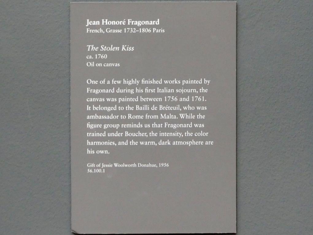 Jean-Honoré Fragonard (1751–1784), Der gestohlene Kuss, New York, Metropolitan Museum of Art (Met), Saal 630, um 1760, Bild 2/2