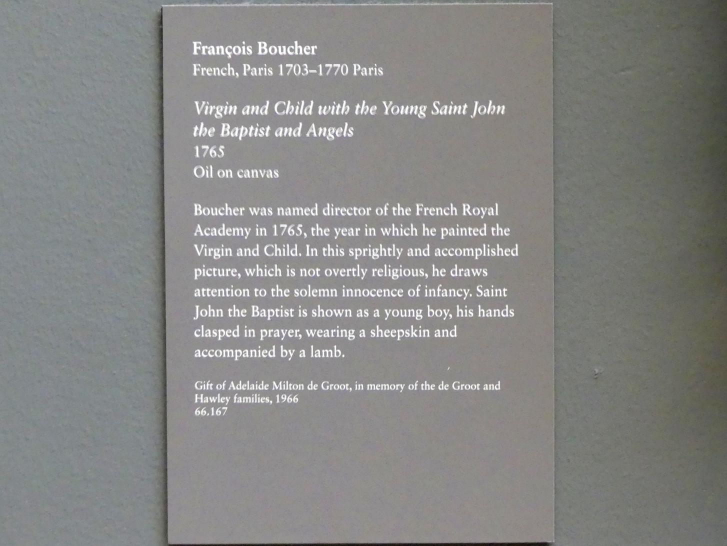François Boucher (1728–1800), Maria mit Kind, dem Johannesknaben und einem Engel, New York, Metropolitan Museum of Art (Met), Saal 630, 1765, Bild 2/2