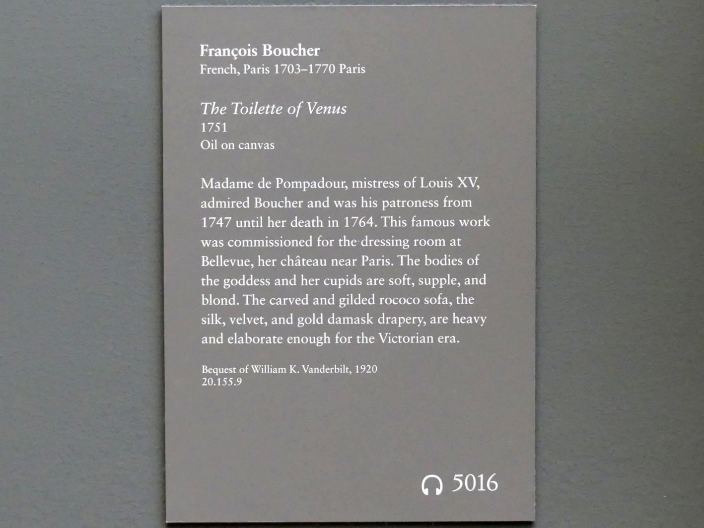 François Boucher (1728–1800), Toilette der Venus, New York, Metropolitan Museum of Art (Met), Saal 630, 1751, Bild 2/2
