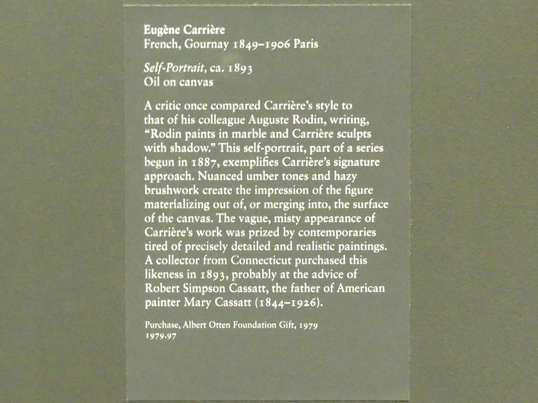 Eugène Carrière (1890–1903), Selbstbildnis, New York, Metropolitan Museum of Art (Met), Saal 800, um 1893, Bild 2/2