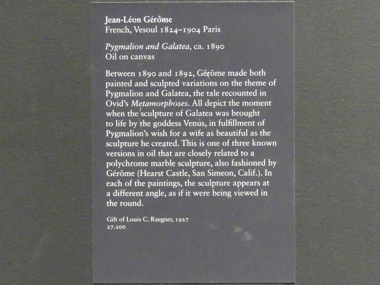 Jean-Léon Gérôme (1849–1902), Pygmalion und Galatea, New York, Metropolitan Museum of Art (Met), Saal 800, um 1890, Bild 2/2