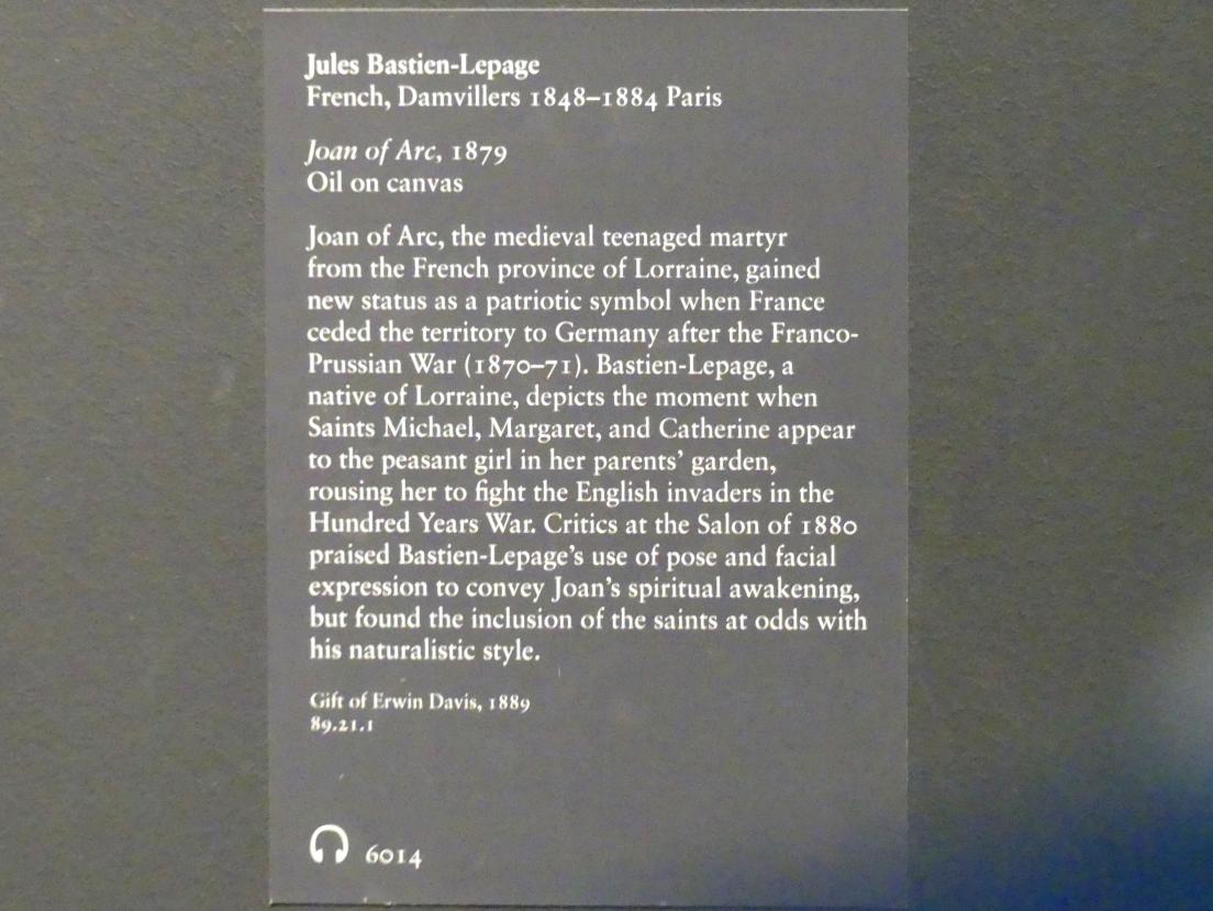 Jules Bastien-Lepage (1879–1880), Jeanne d’Arc, New York, Metropolitan Museum of Art (Met), Saal 800, 1879, Bild 2/2