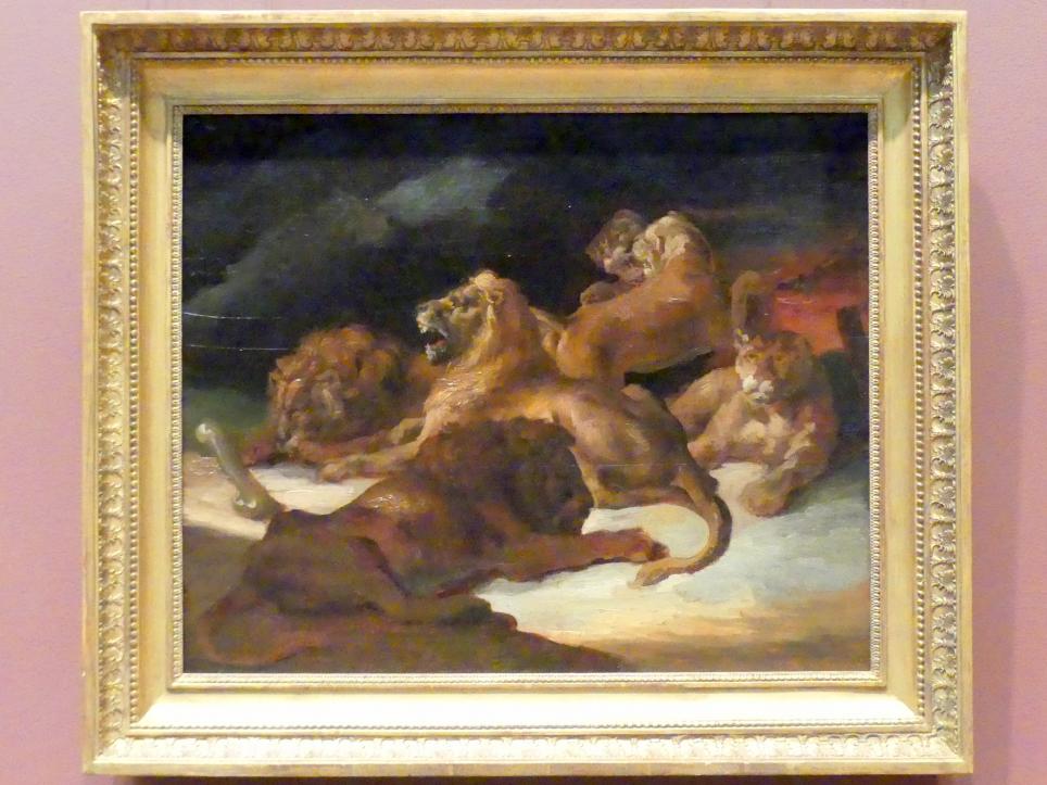 Théodore Géricault (1811–1822), Löwen in einer Gebirgslandschaft, New York, Metropolitan Museum of Art (Met), Saal 801, um 1818–1820