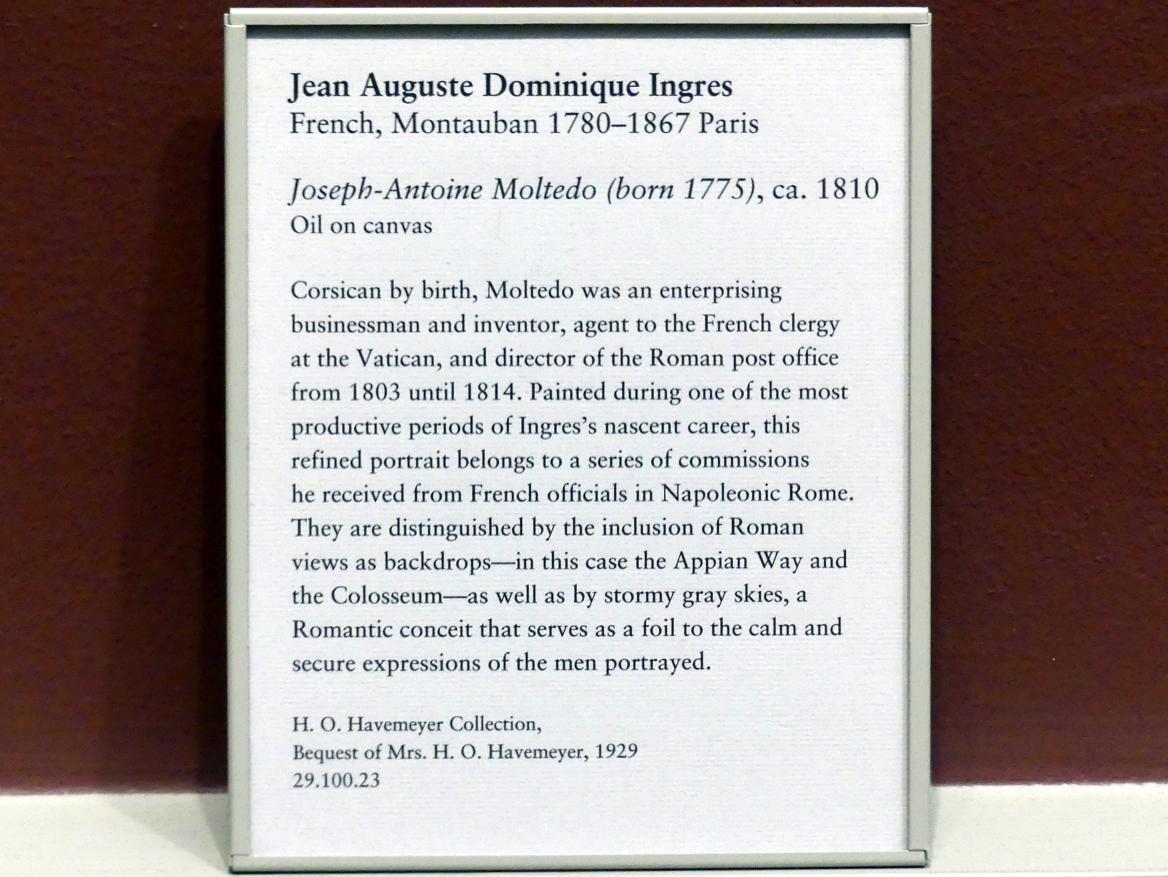 Jean-Auguste-Dominique Ingres (1805–1856), Joseph-Antoine Moltedo (geb. 1775), New York, Metropolitan Museum of Art (Met), Saal 801, um 1810, Bild 2/2