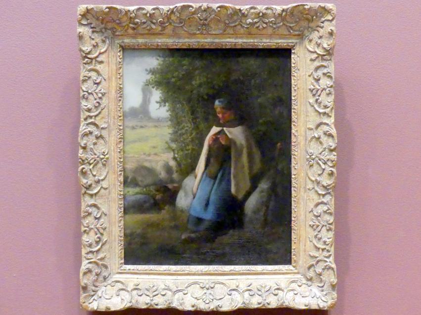 Jean-François Millet (1844–1874), Hirtin auf einem Felsen sitzend, New York, Metropolitan Museum of Art (Met), Saal 802, 1856, Bild 1/2