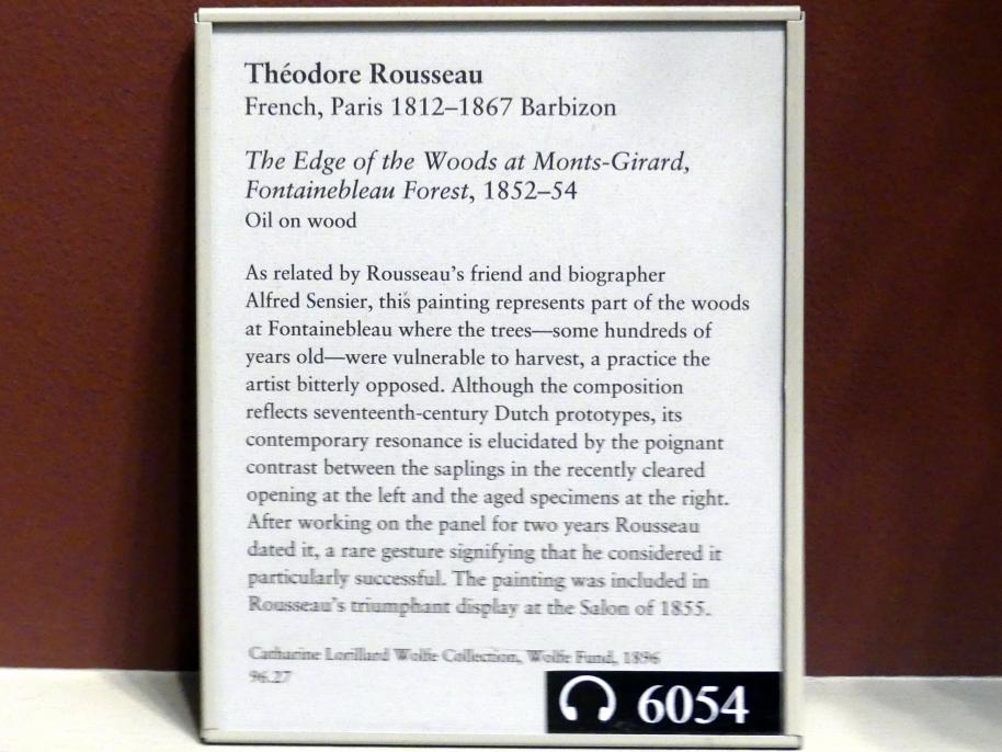 Théodore Rousseau (1827–1862), Waldrand bei Monts-Girard, Wald von Fontainebleau, New York, Metropolitan Museum of Art (Met), Saal 802, 1852–1854, Bild 2/2