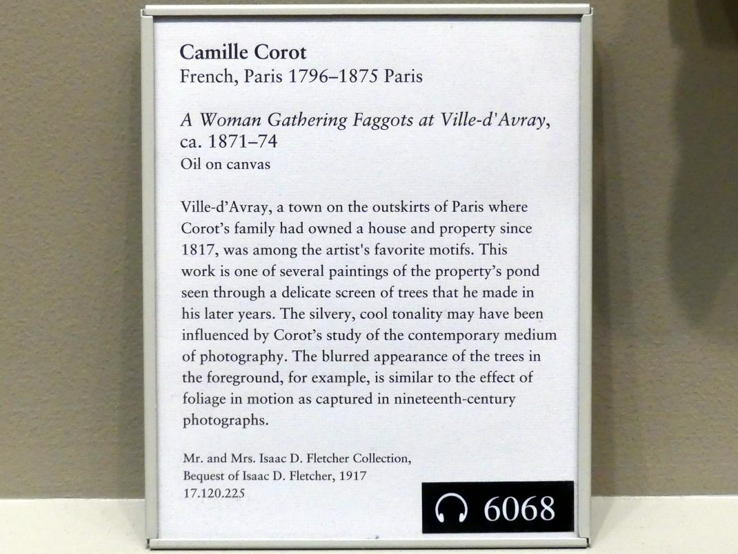Jean-Baptiste Camille Corot (1823–1874), Frau beim Sammeln von Reisigbündeln in Ville-d'Avray, New York, Metropolitan Museum of Art (Met), Saal 803, um 1871–1874, Bild 2/2