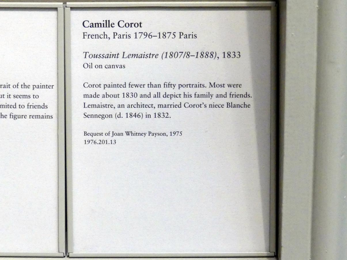Jean-Baptiste Camille Corot (1823–1874), Toussaint Lemaistre (1807/8-1888), New York, Metropolitan Museum of Art (Met), Saal 803, 1833, Bild 2/2