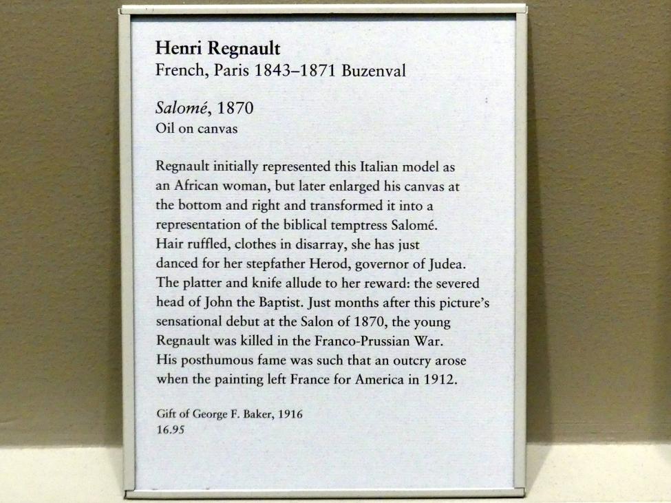 Henri Regnault (1869–1870), Salome, New York, Metropolitan Museum of Art (Met), Saal 804, 1870, Bild 2/2