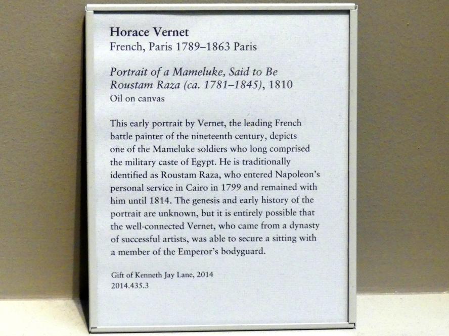Horace Vernet (1810–1833), Porträt eines Mamelucken, angeblich Roustam Raza (ca. 1781-1845), New York, Metropolitan Museum of Art (Met), Saal 804, 1810, Bild 2/2