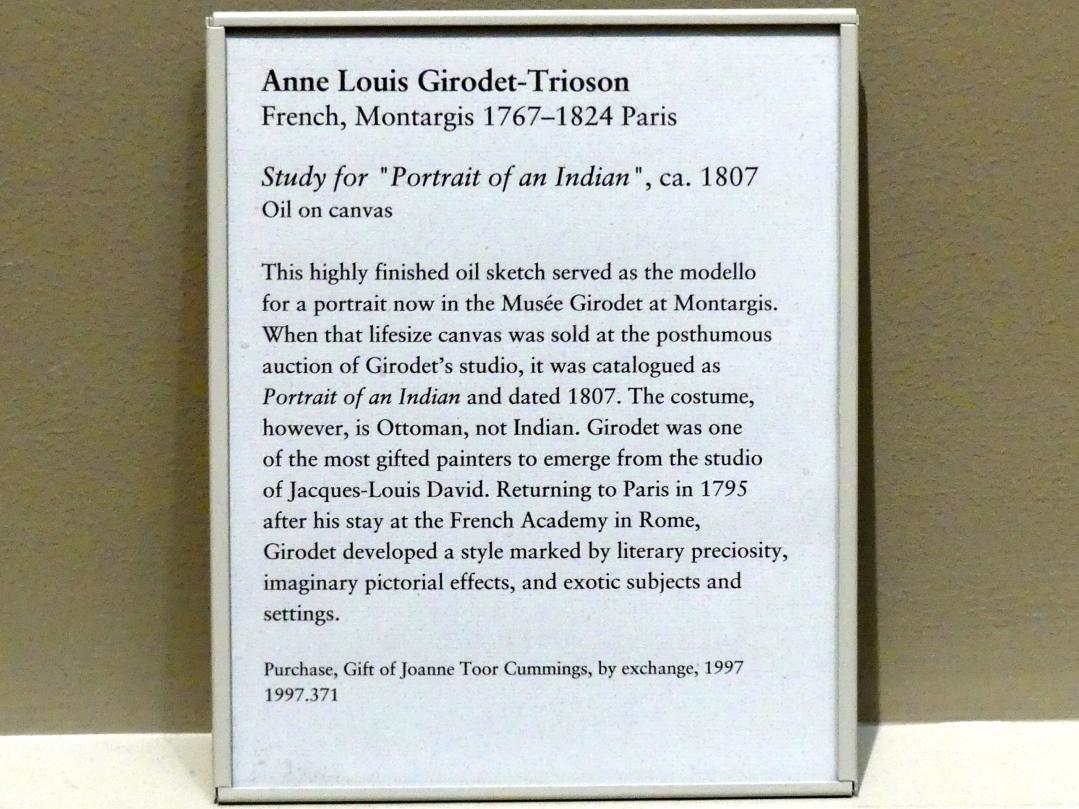 Anne-Louis Girodet-Trioson (1791–1811), Studie zum "Bildnis eines Inders", New York, Metropolitan Museum of Art (Met), Saal 804, um 1807, Bild 2/2