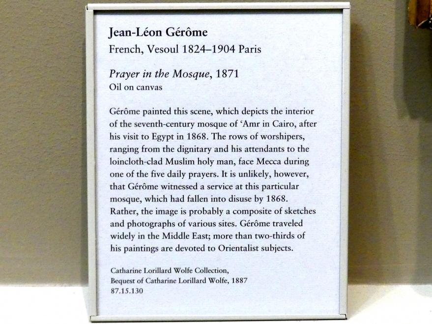 Jean-Léon Gérôme (1849–1902), Beter in einer Moschee, New York, Metropolitan Museum of Art (Met), Saal 804, 1871, Bild 2/2