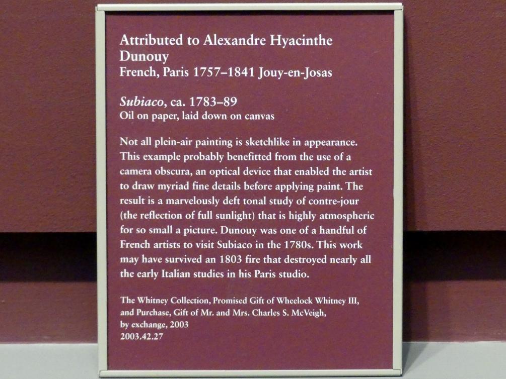 Alexandre-Hyacinthe Dunouy (1786–1821), Subiaco, New York, Metropolitan Museum of Art (Met), Saal 805, um 1783–1789, Bild 2/2