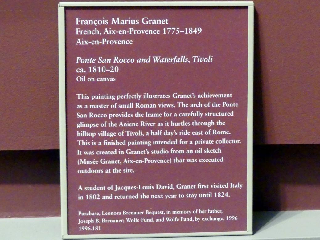 François-Marius Granet (1804–1830), Ponte San Rocco und Wasserfall, Tivoli, New York, Metropolitan Museum of Art (Met), Saal 805, um 1810–1820, Bild 2/2