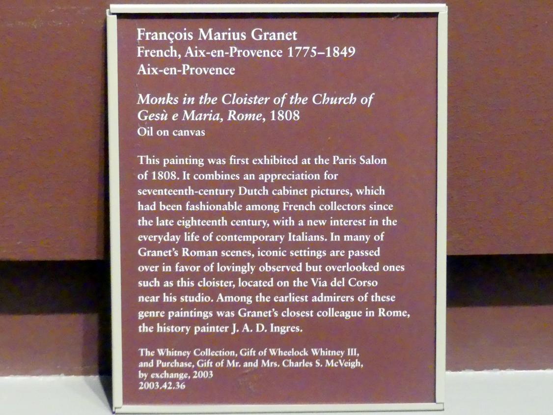 François-Marius Granet (1804–1830), Mönche im Kreuzgang der Kirche Gesù e Maria, Rom, New York, Metropolitan Museum of Art (Met), Saal 806, 1808, Bild 2/2