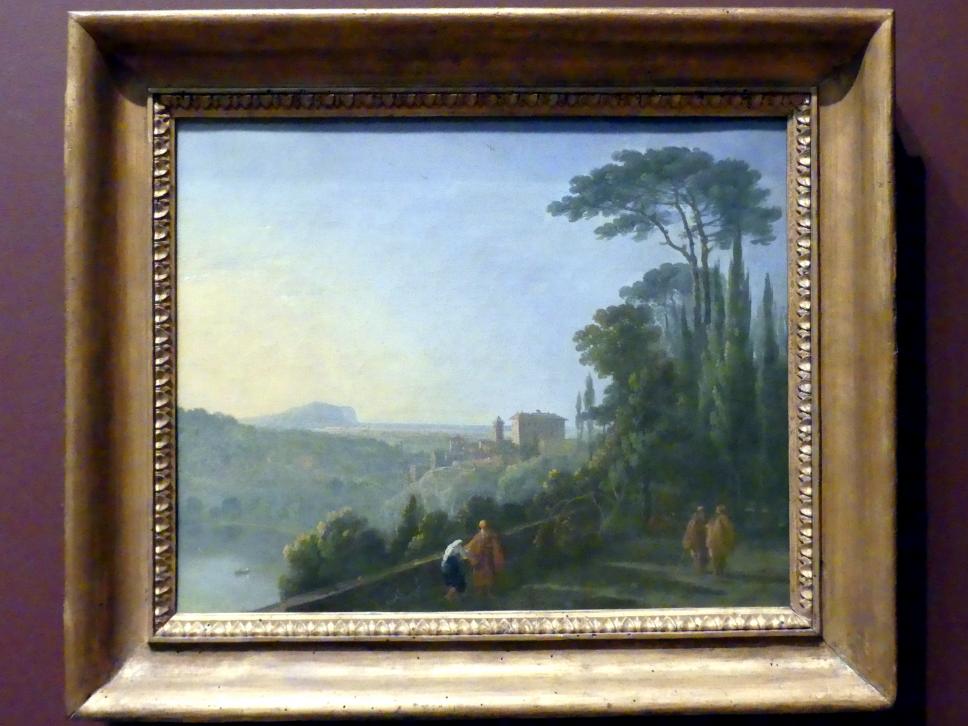 Richard Wilson (1750), Der Nemisee und Genzano von der Terrasse des Kapuzinerklosters, New York, Metropolitan Museum of Art (Met), Saal 806, um 1748–1752