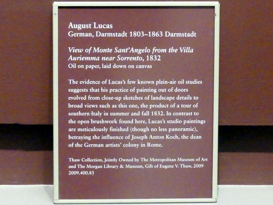 August Lucas (1832–1856), Blick auf den Monte Sant'Angelo von der Villa Auriemma bei Sorrent, New York, Metropolitan Museum of Art (Met), Saal 806, 1832, Bild 2/2