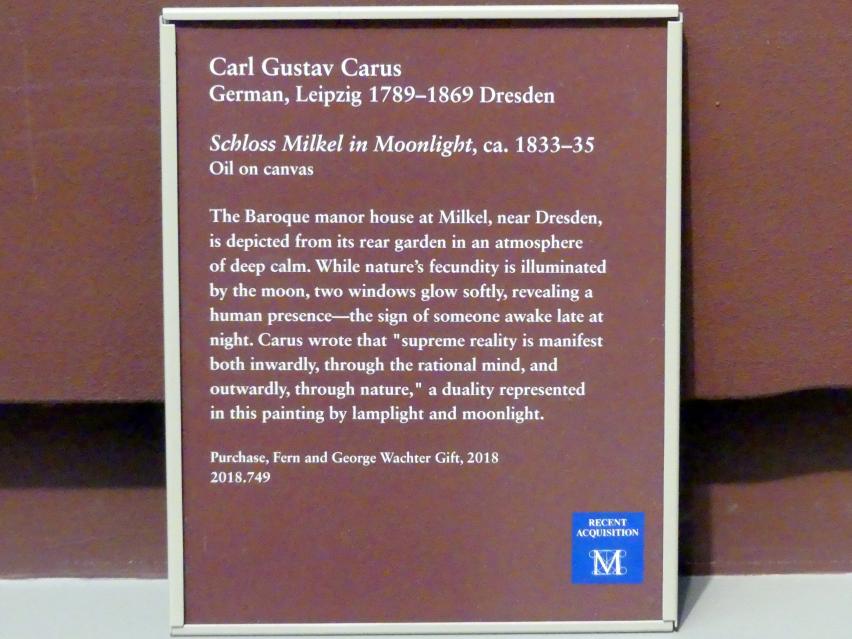 Carl Gustav Carus (1819–1845), Schloss Milkel bei Mondschein, New York, Metropolitan Museum of Art (Met), Saal 807, um 1833–1835, Bild 2/2