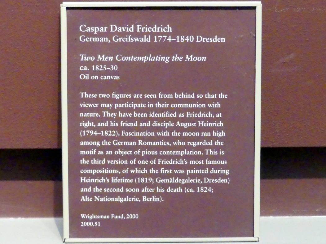 Caspar David Friedrich (1798–1836), Zwei Männer in Betrachtung des Mondes, New York, Metropolitan Museum of Art (Met), Saal 807, um 1825–1830, Bild 2/2