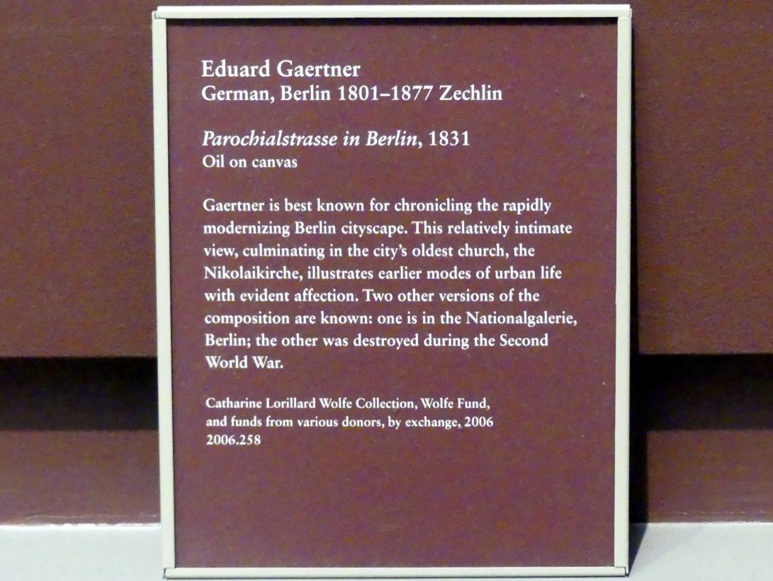 Eduard Gaertner (1827–1868), Die Parochialstraße in Berlin, New York, Metropolitan Museum of Art (Met), Saal 807, 1831, Bild 2/2