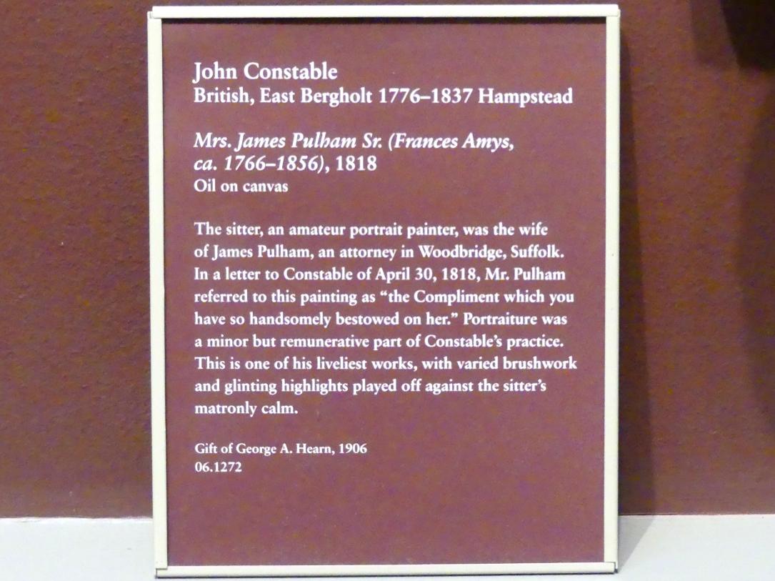 John Constable (1804–1850), Mrs. James Pulham Sr. (Frances Amys, ca. 1766-1856), New York, Metropolitan Museum of Art (Met), Saal 808, 1818, Bild 2/2