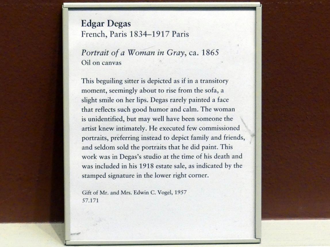 Edgar Degas (1855–1909), Porträt einer Frau in Grau, New York, Metropolitan Museum of Art (Met), Saal 810, um 1865, Bild 2/2